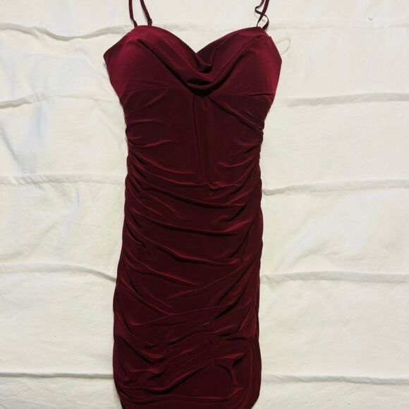 New! Burgundy Spaghetti Strap Dress-XXS - Picture 3 of 4